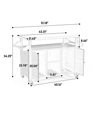Large Wicker Kitchen Cart with Stainless Top & Wheels