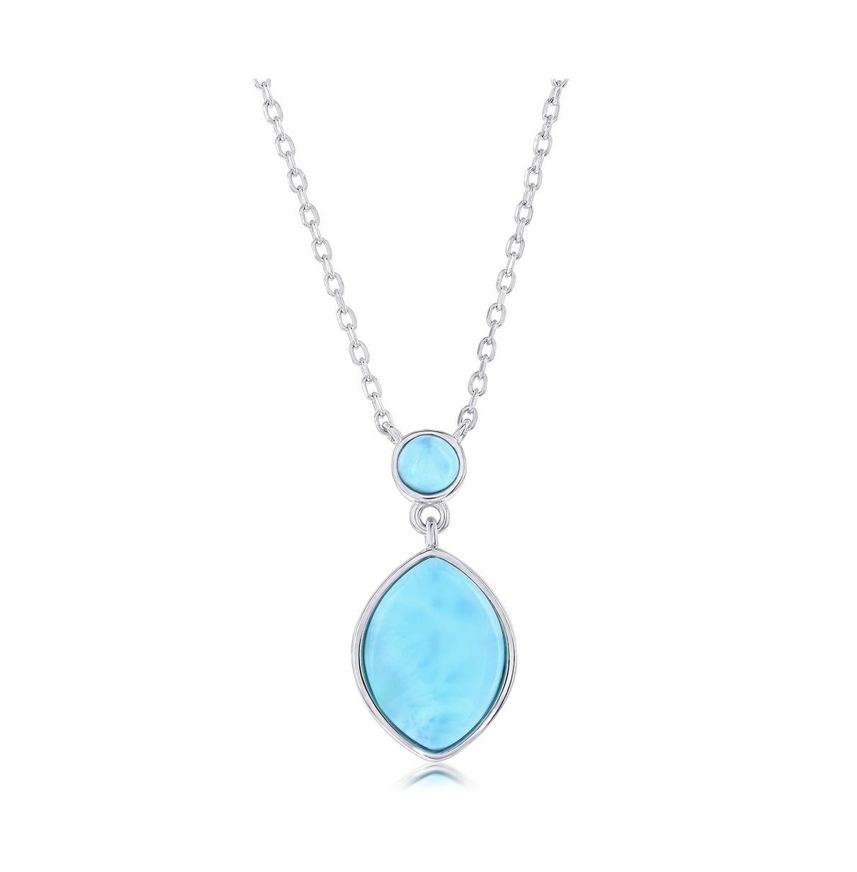 Sterling Silver, Round & Marquise Larimar Necklace - Blue