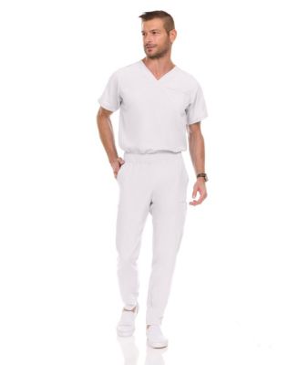 Men's Men Scrubs Set - Stretch V-Neck Scrub Top with 7-Pocket Pants Workwear Wine Large