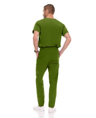 Men's Men Scrubs Set - Stretch V-Neck Scrub Top with 7-Pocket Pants Workwear Wine Large