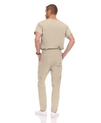 Men's Men Scrubs Set - Stretch V-Neck Scrub Top with 7-Pocket Pants Workwear Wine Large