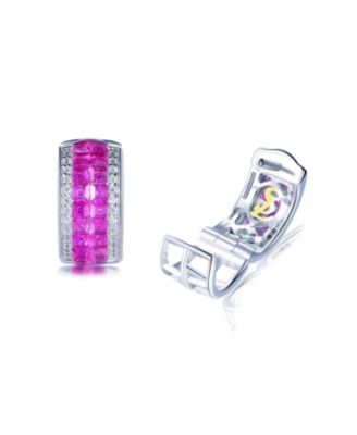 Suzy Levian Sterling Silver Invisible Set Cubic Zirconia Huggie Earrings