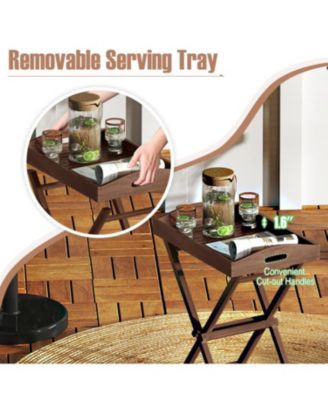 Tray Table with Removable Tray Top for Convenient Serving and Versatile Use on Patio and in Garden