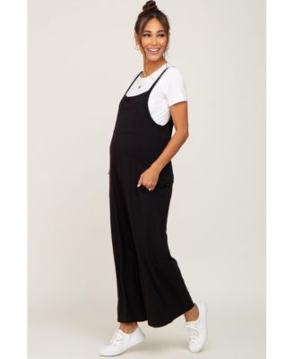 Maternity Black Sleeveless Pocketed Wide Leg Jumpsuit