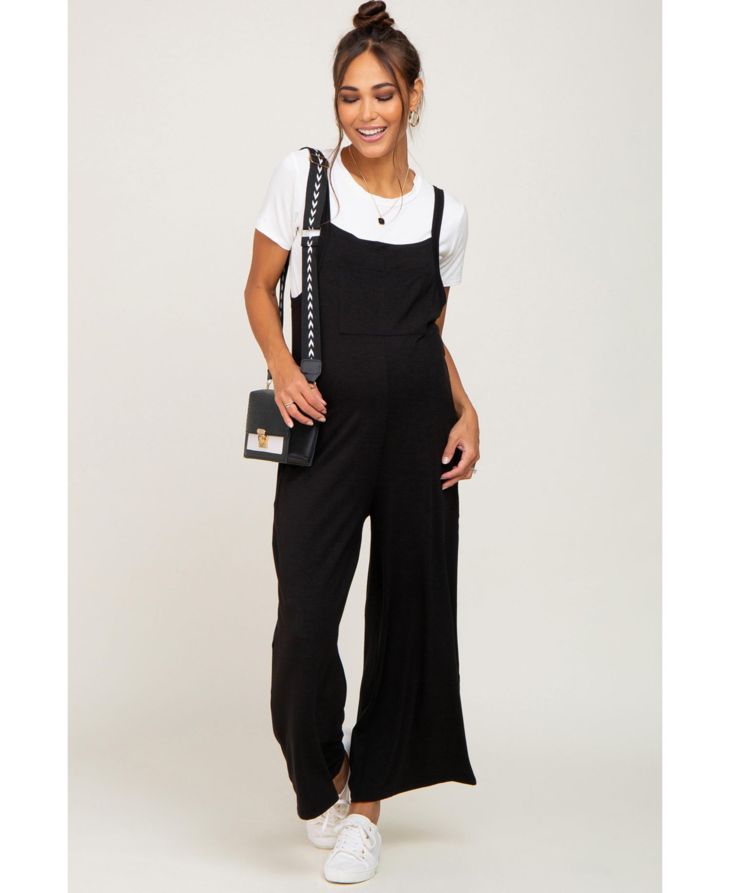 Women's Black Sleeveless Pocketed Wide Leg Jumpsuit