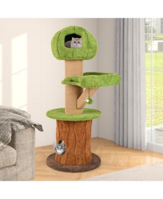 Mushroom Cat Tree for Indoor Cats with 2 Cute Condos Plush Perch and Teasing Balls