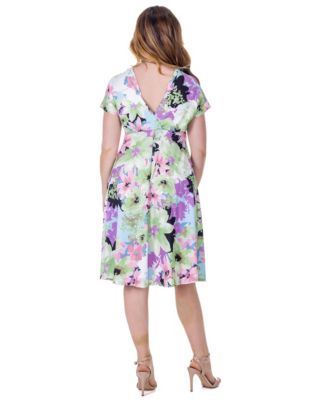 Petite Floral Print Empire Waist Kimono Cap Sleeve Knee Length Dress