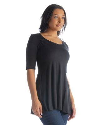 Petite Elbow Sleeve Swing Crew Neck Tunic Top