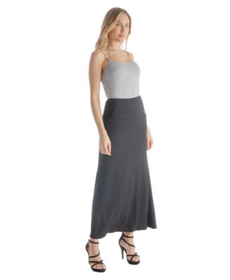 Petite Elastic Waist Solid Color Maxi Skirt