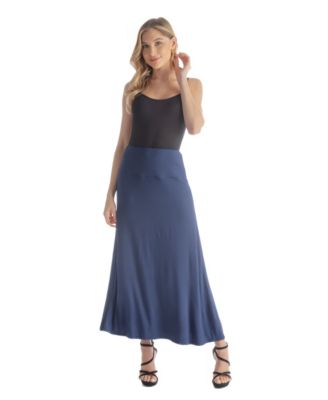 24seven Comfort Apparel Petite Elastic Waist Solid Color Maxi Skirt - Navy