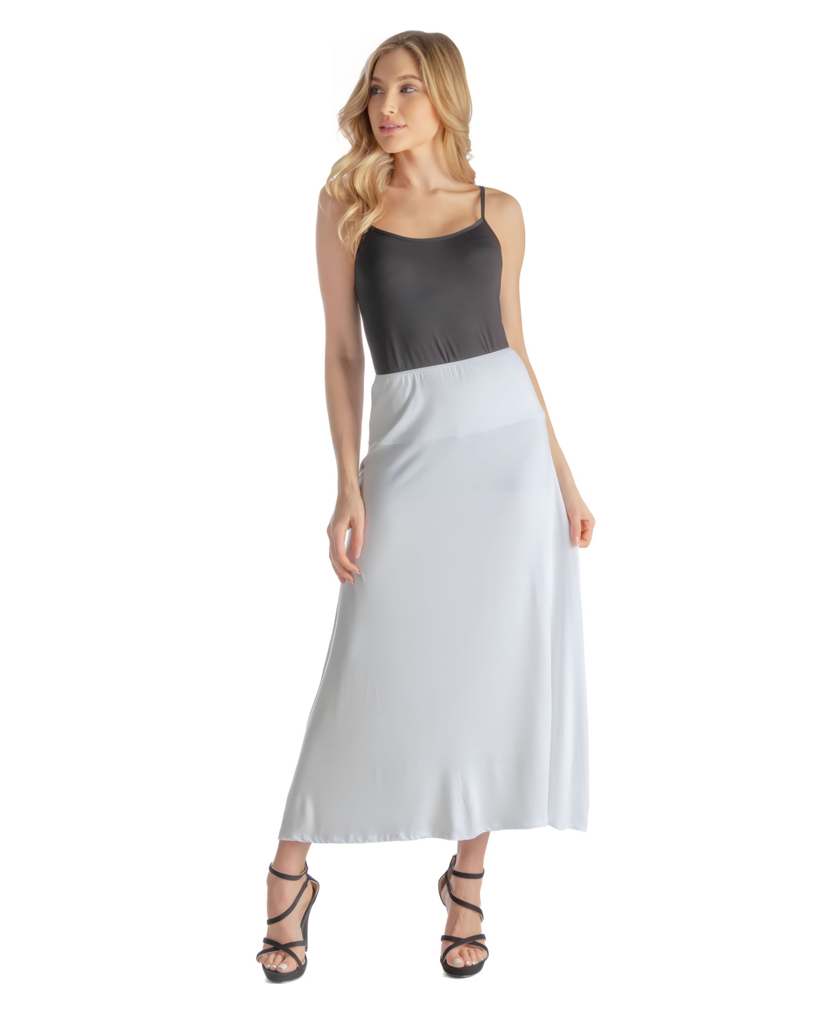 Petite Elastic Waist Solid Color Maxi Skirt - Brown