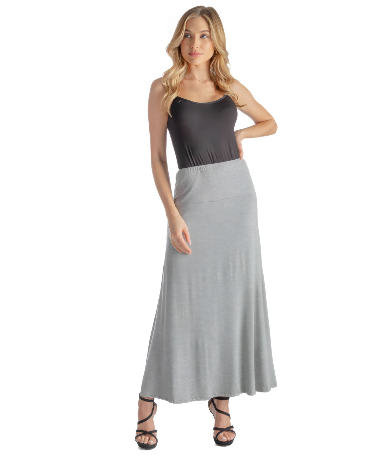 Petite Elastic Waist Solid Color Maxi Skirt - Brown