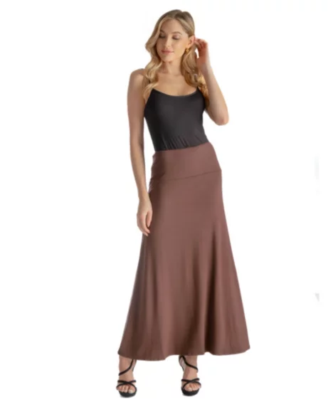 Petite Elastic Waist Solid Color Maxi Skirt - Brown