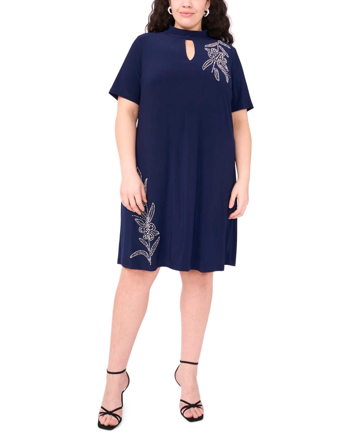 Plus Size Short-Sleeve Keyhole Sheath Dress - Navy