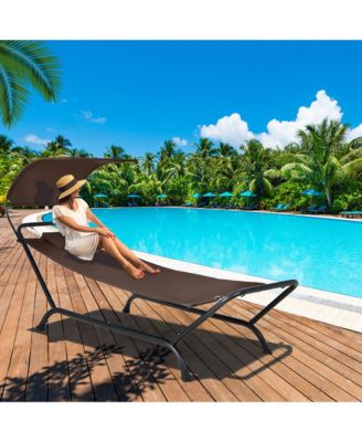 Chaise Lounge Bed w/ Detachable Sunshade Canopy Hammock w/ Rustproof Metal Stand