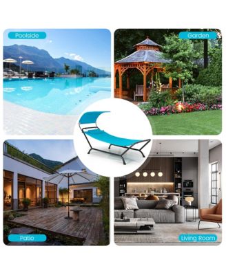 Chaise Lounge Bed with Detachable Sunshade Canopy Hammock and Rustproof Metal Stand
