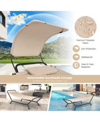 Chaise Lounge Bed with Detachable Sunshade Canopy Hammock and Rustproof Metal Stand