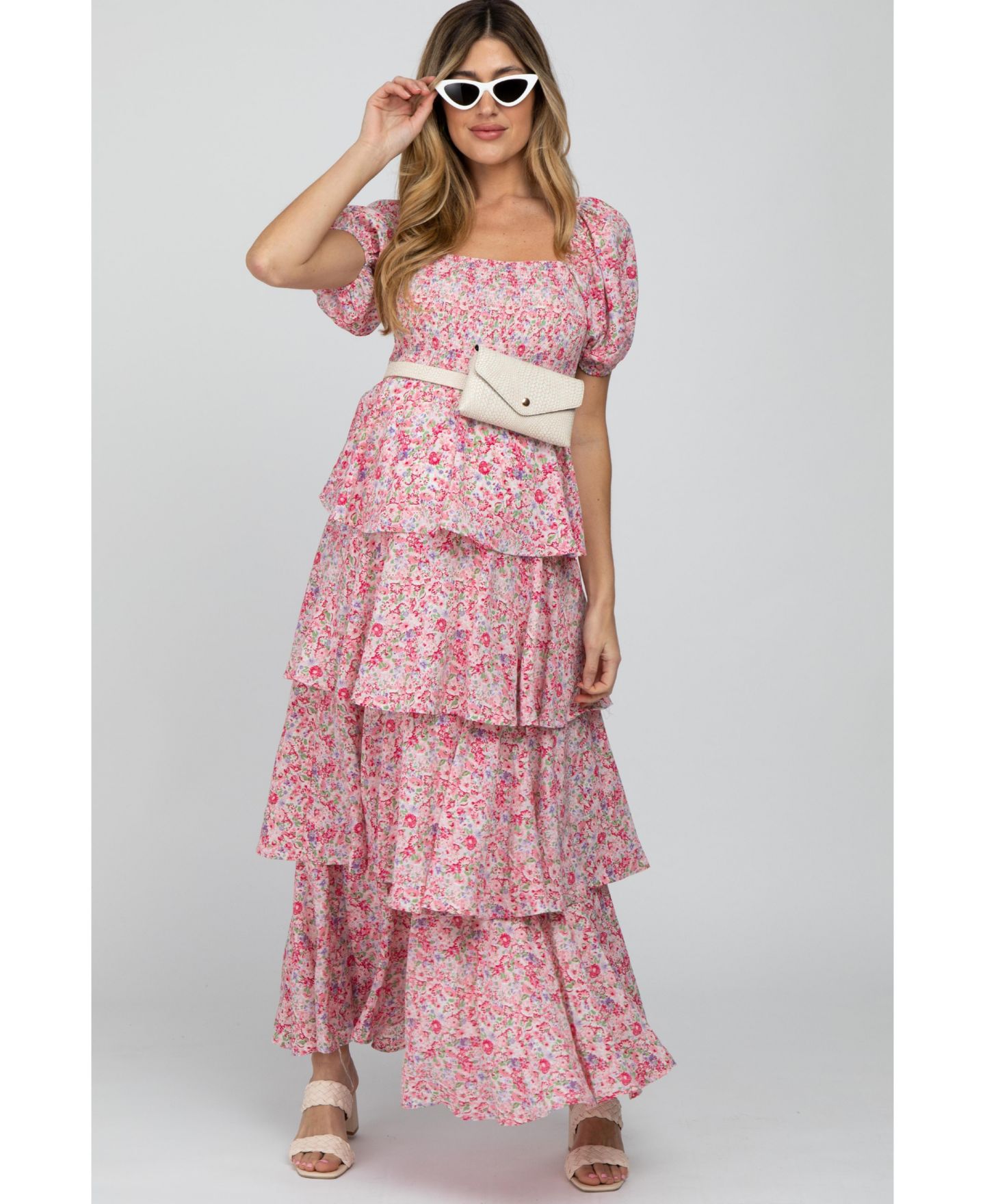 Женское платье Pinkblush Pink Floral Square Neck Ruffle Layered Maxi, цвет: Розовый — фото 6