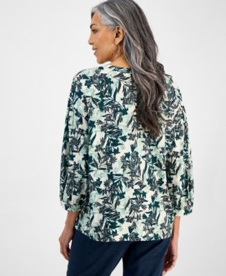 Women's Printed Split-Neck 3/4-Sleeve Knit, Exclusively at Macy's