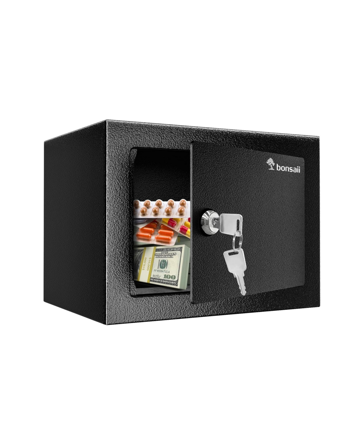 Safe Box with Key Lock, Steel Security Lock Box, 0.23 Cubic Feet, 9.06&#x22; W x 6.69&#x22; D x 6.69&#x22; H, Small Hidden Safe for Cash Jewel