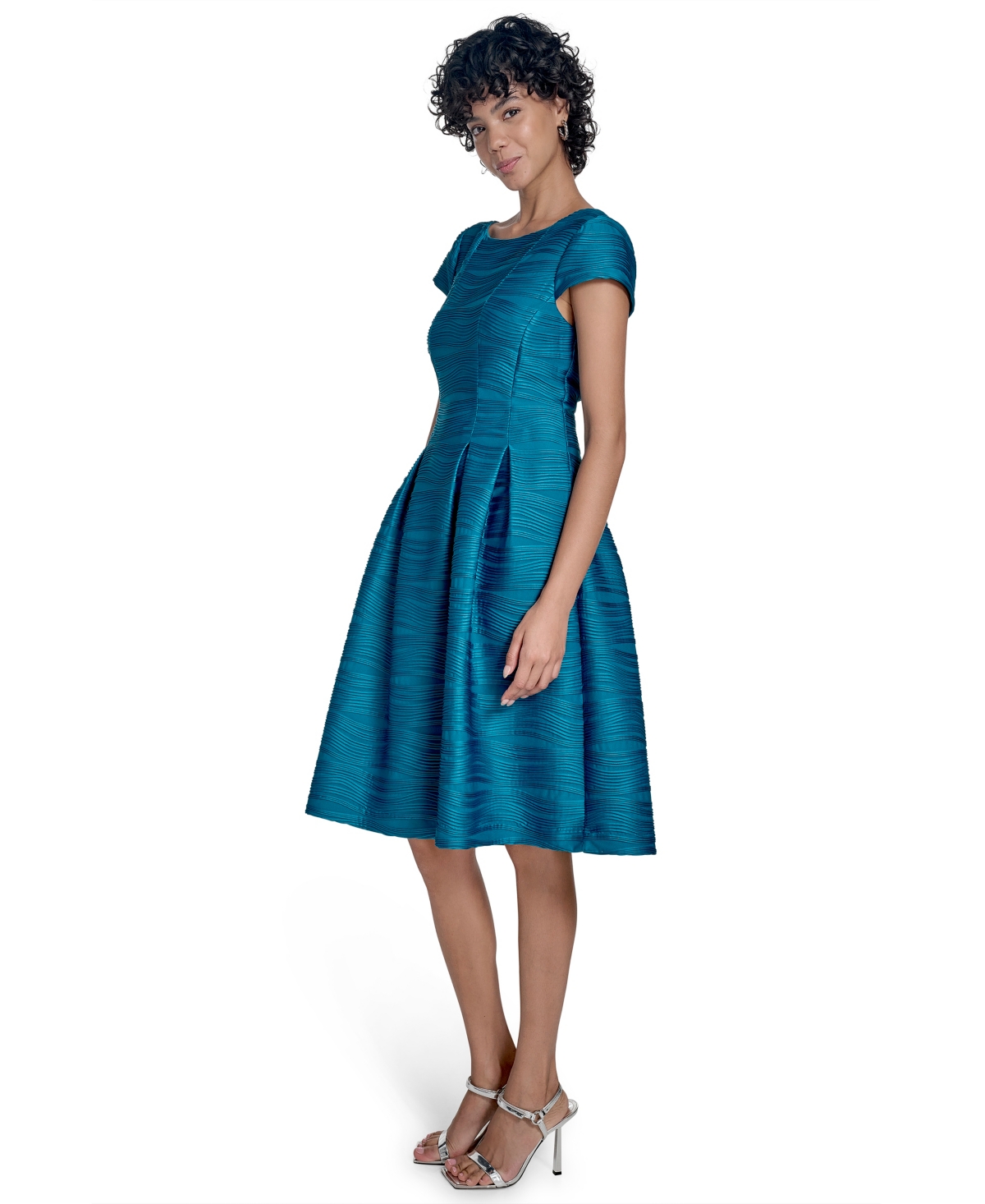 Jessica Howard Petite Short-sleeve Fit & Flare Dress In Blue