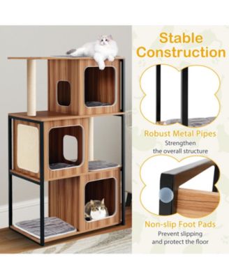 Modern Cat Tree Cat House with Metal Frame and Scratching Posts