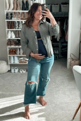 Maternity Blue Frayed Wide Leg Cropped Jeans