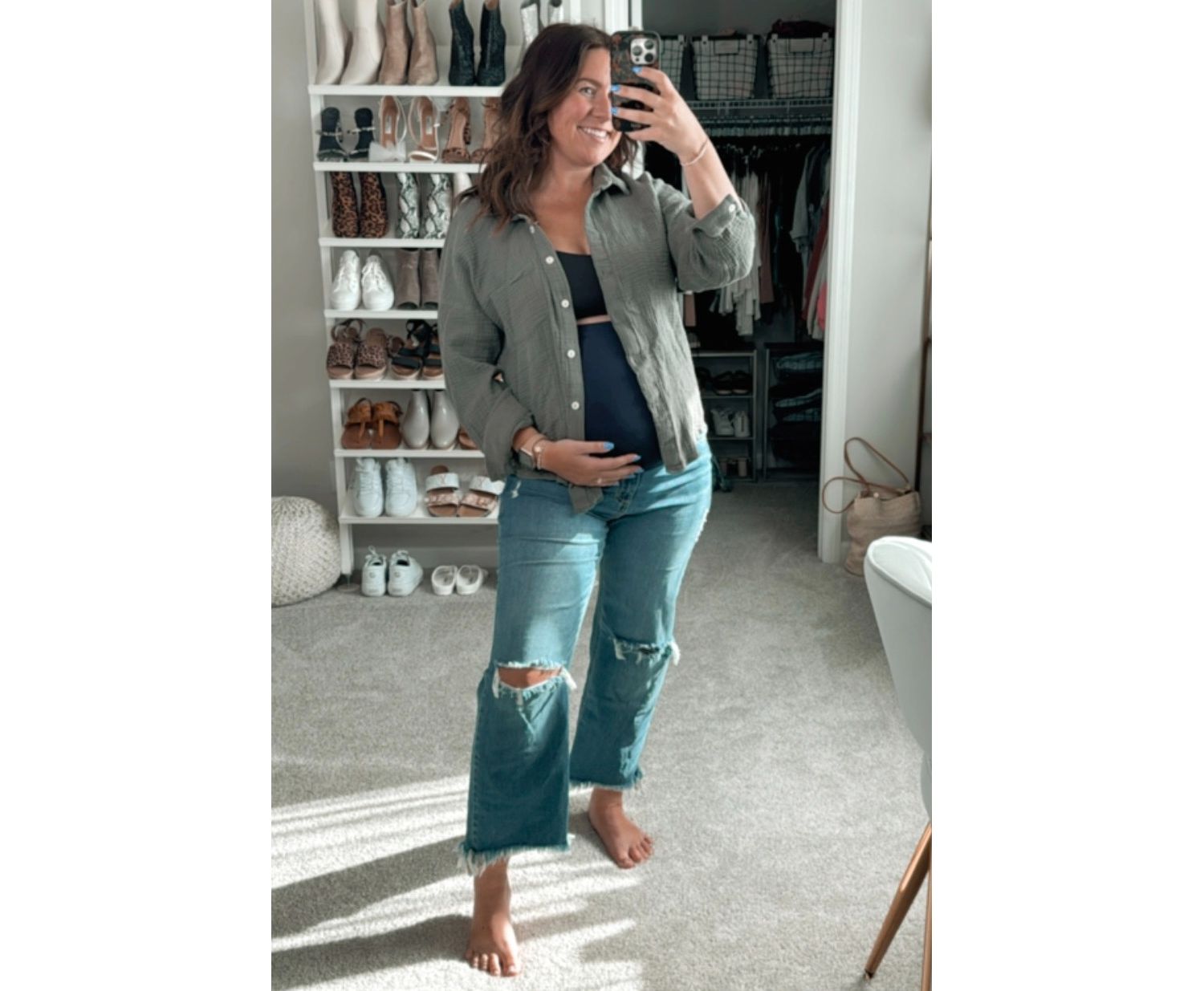 Women's Blue Frayed Wide Leg Cropped Jeans