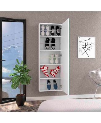 Baltimore Wall Mounted Shoe Rack with Mirror and Single Door, Holds 10 Pairs