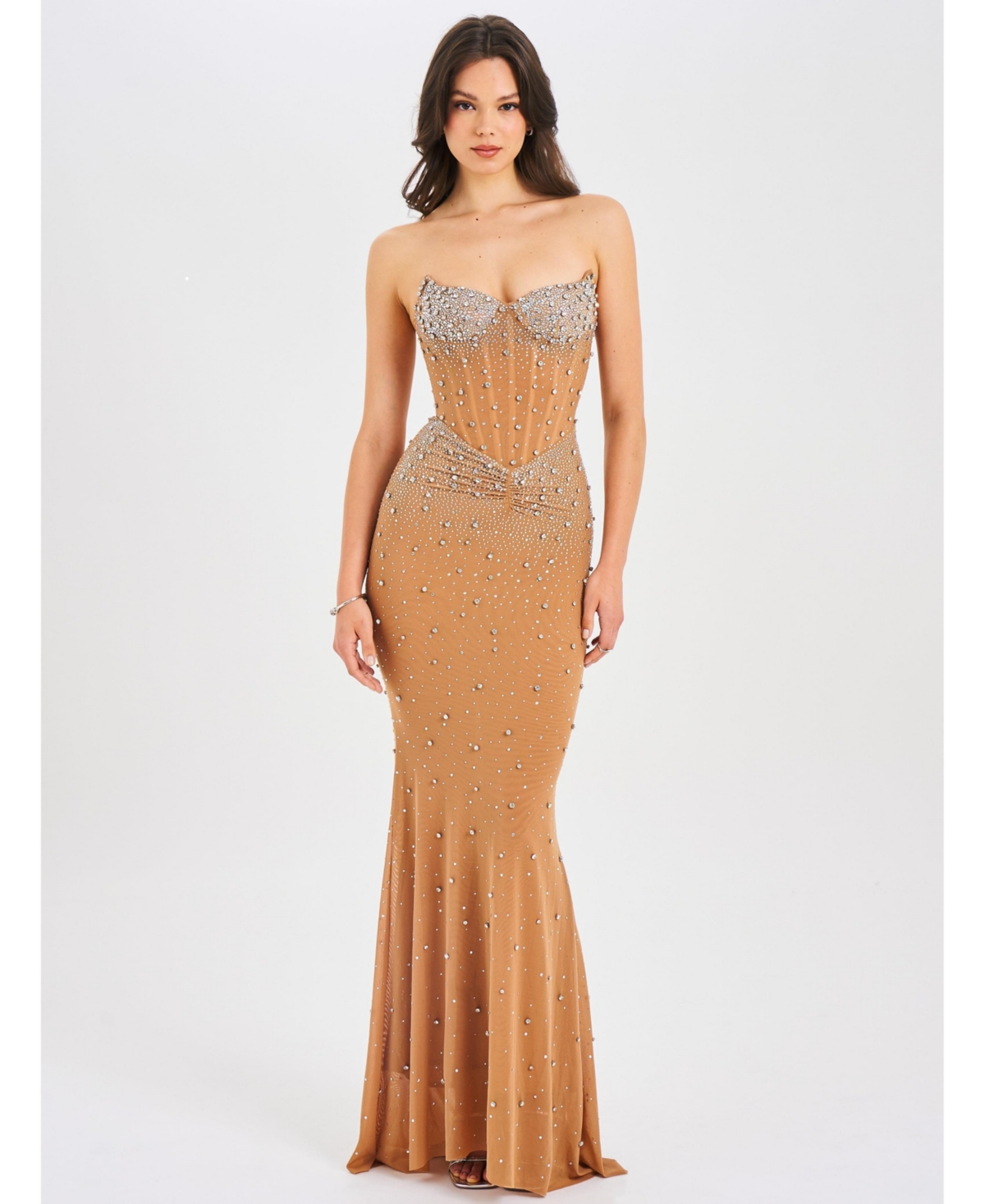 Women's Fatima Crystal Sleeveless Corset Mermaid Maxi Dress - Natural