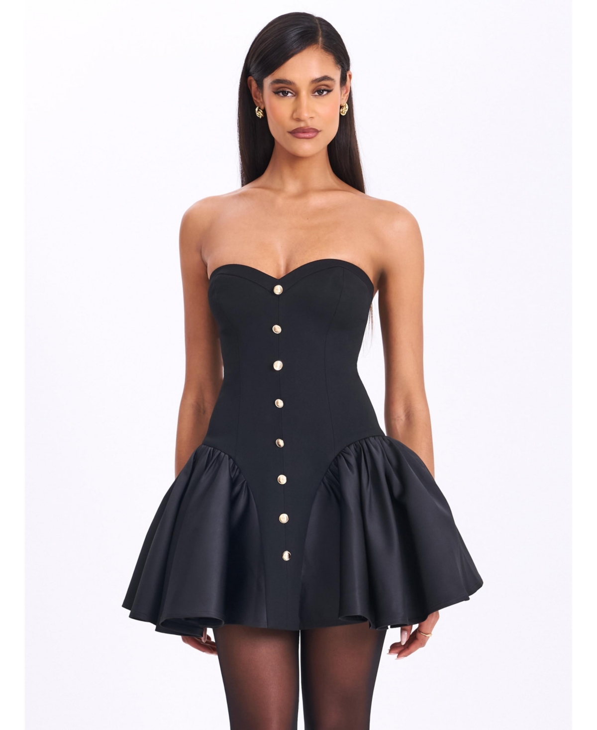 Women's Kaden Black Drop Waist Mini Puffy Dress - Black