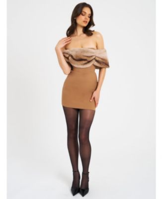 Women Nadira Off Shoulder Fur Trim Mini Dress