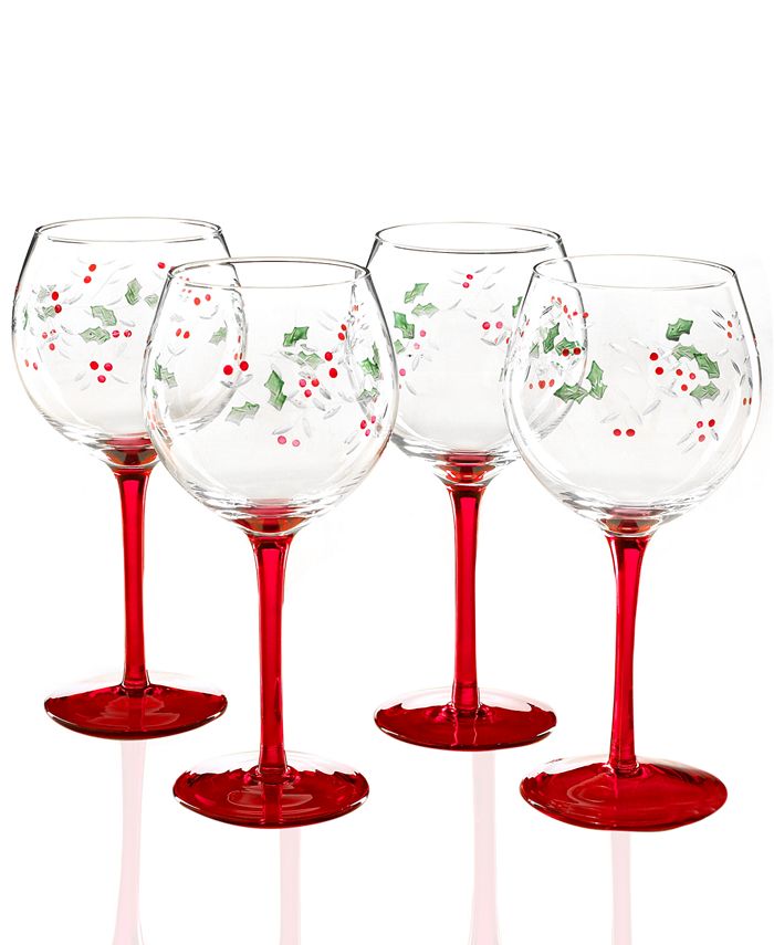 NIB Stemless Wine Glasses Set of 4 Winterberry Pattern Pfaltzgraff 