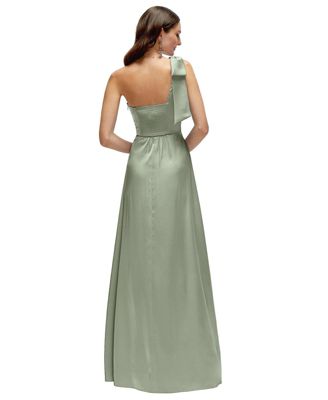 Women's Bow One-Shoulder Fluid Satin Maxi Dress with Full Skirt