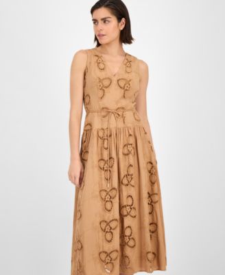 Women's Embroidered String-Belt Midi Dress