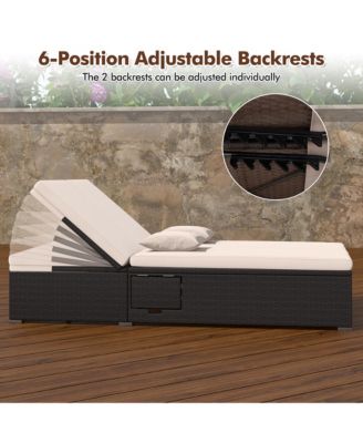 Outdoor Patio Daybed PE Wicker Double Chaise Lounge w/ Adjustable Backrests