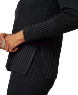 Petite Ribbed-Knit V-Neck Tunic & Pant Sweater Set