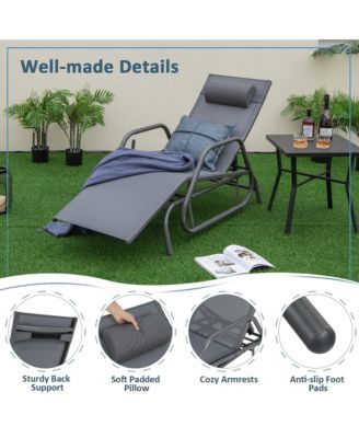 Patio Chaise Lounge Glider Recliner Chair Adjustable Sturdy Metal Frame Outdoor