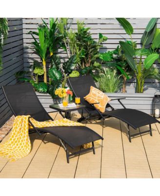 Set of 2 Foldable Patio Chaise Lounge  w/ 5-level Backrest Outdoor Recliner Chair