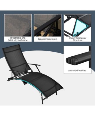Set of 2 Foldable Patio Chaise Lounge  w/ 5-level Backrest Outdoor Recliner Chair