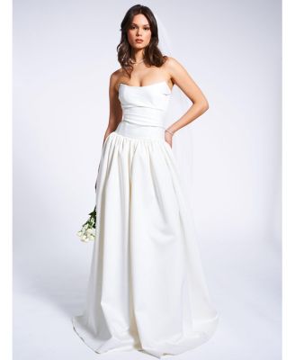 Women's Umay White Drop Waist Satin Corset Bridal Gown