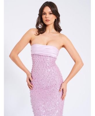 Women's Lainey Purple Satin Sequin Pearls Beaded Maxi Dress