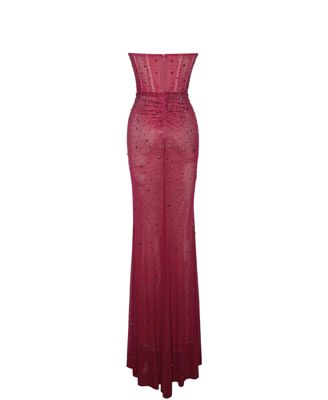 Women's Fatima Burgundy Crystal Sleeveless Corset Mermaid Maxi Dress