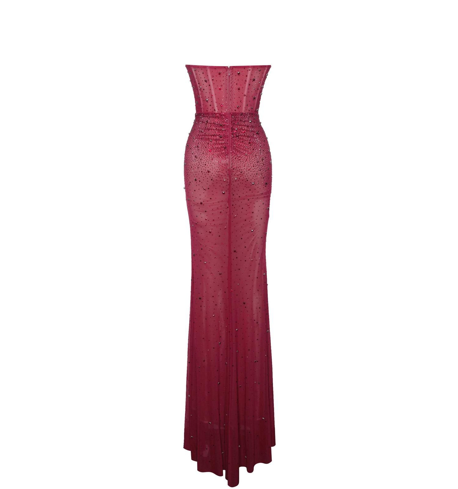 Women's Fatima Burgundy Crystal Sleeveless Corset Mermaid Maxi Dress