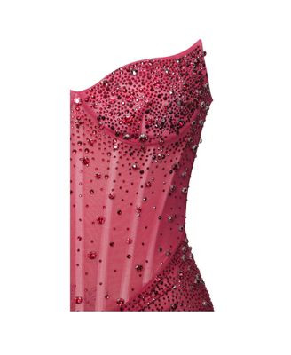 Women's Fatima Burgundy Crystal Sleeveless Corset Mermaid Maxi Dress