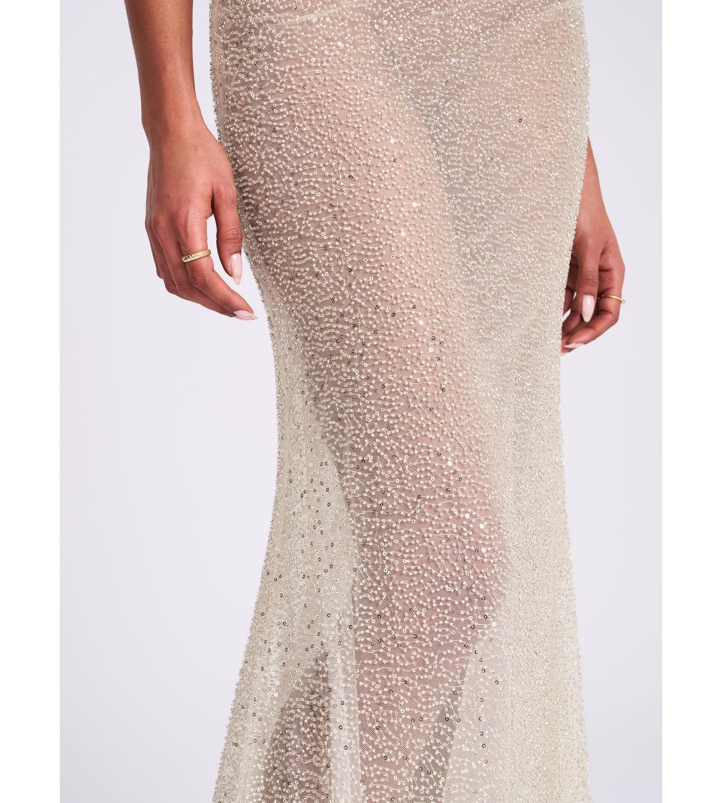 Женское платье Miss Circle Zahya Lime Halter Backless Beaded Mesh Gown, цвет: Лаймовый / Пастельный зелёный — фото 9