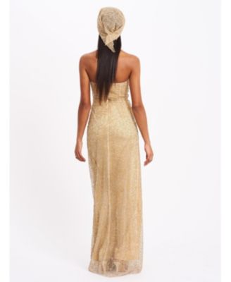 Women's Ada Gold Rhinestone Embellished Strapless Gown with Head Scarf