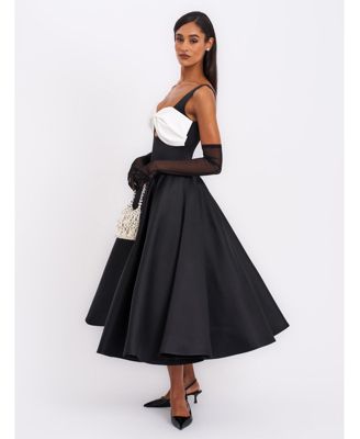 Women's Edda Black Maxi Gown with White Bow
