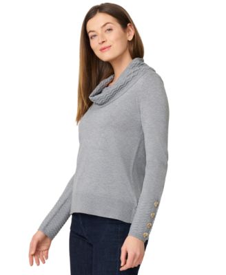Women's Petite Chevron-Trimmed Cowl-Neck Sweater