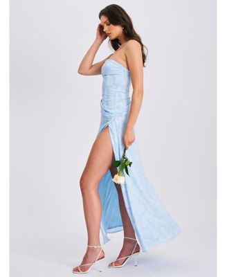 Women's Xatia Baby Blue Jacquard Textured High Slit Maxi Dress